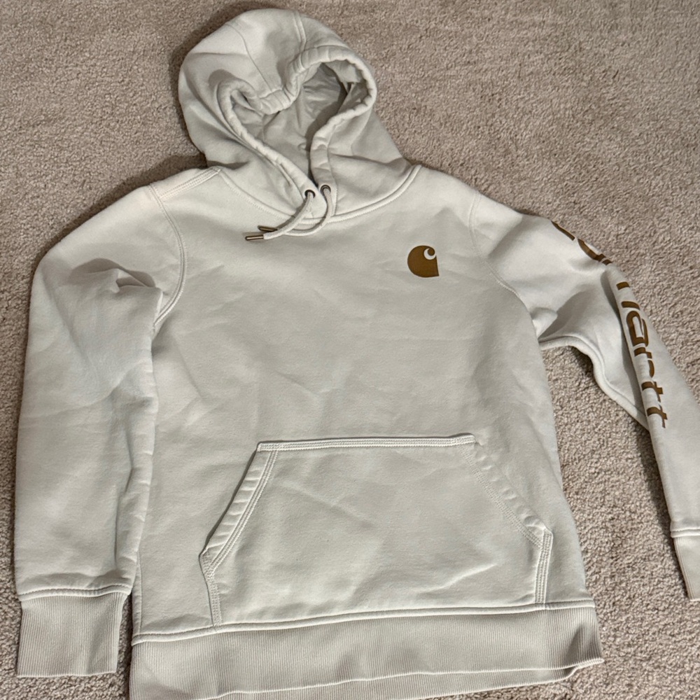 Carhartt Cream Hoodie with Brown Logo